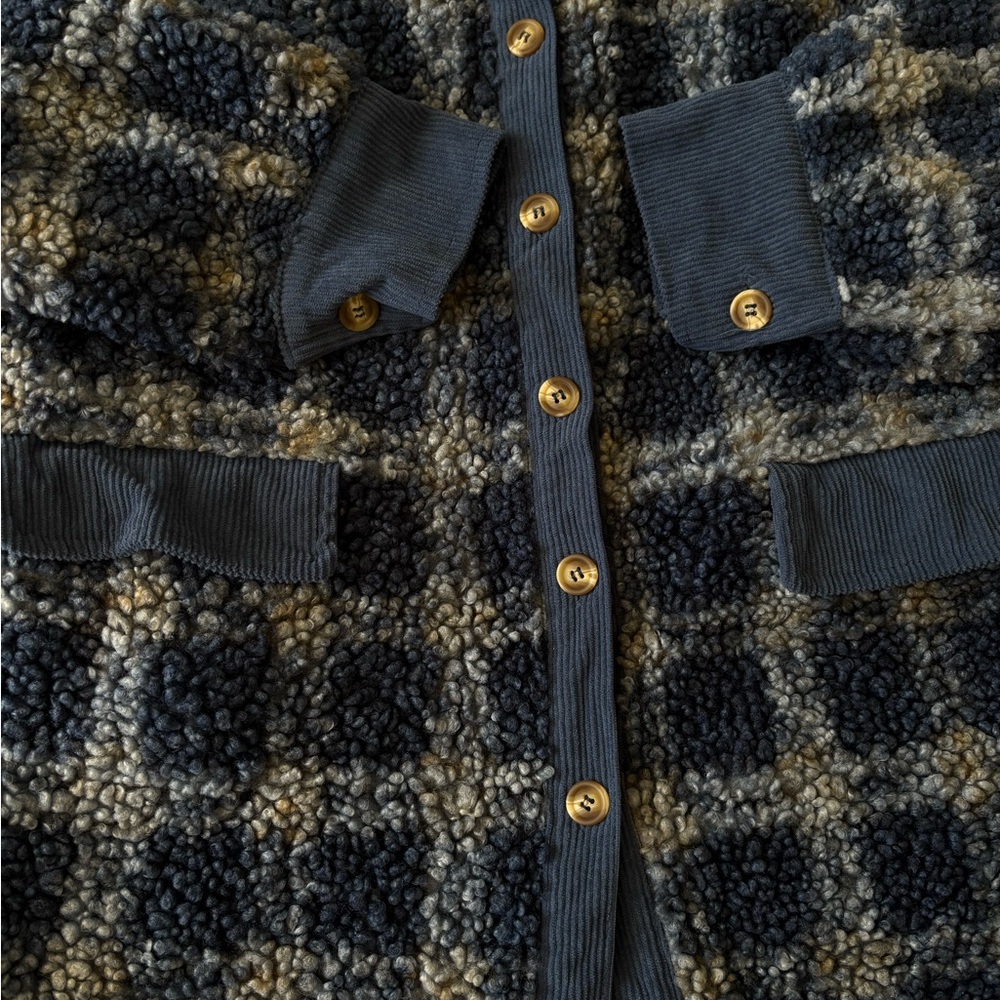 Plaid Teddy Button Down Oversized Shacket - Blue … - image 2